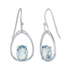 Sterling Silver Open Pear-Shaped Four-Prong Blue Topaz Earrings