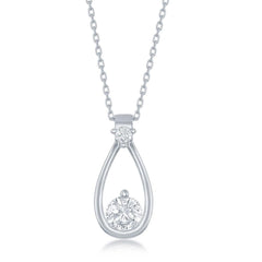 Sterling Silver Open Pearshaped Round CZ Pendant
