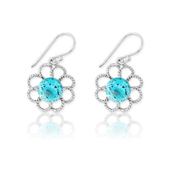 Sterling Silver Open Petal Flower Topaz Earrings