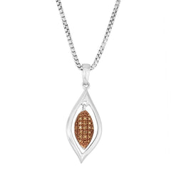 Sterling Silver Open Shiny Marquise With  Chocolate Diamonds Oval Pendant