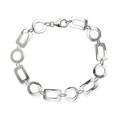 Sterling Silver Open Square and Circle Alternating Bracelet, 8