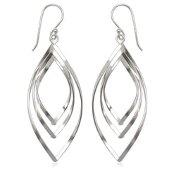 Sterling Silver Open Triple Wavy Marquise Earrings