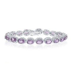 Sterling Silver Oval Amethyst with Rope Border Bracelet, 7.5