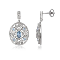 Sterling Silver Oval Blue and White Topaz Earrings