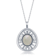 Sterling Silver Oval Mother of Pearl Open Designed Back Oxidized Pendant