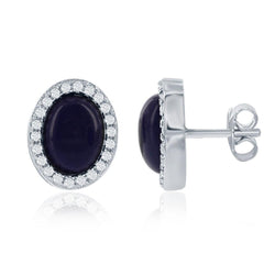 Sterling Silver Oval Navy Lapis Stud Earrings