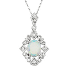 Sterling Silver Oval Opal Stone CZ Pendant