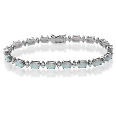 Sterling Silver Oval White Opal & Marquise Shape CZ Bracelet
