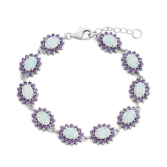 Sterling Silver Oval White Opal with Amethyst CZ Border Bracelet