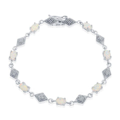 Sterling Silver Oval White Opal With Marquise Shape CZ Bracelet