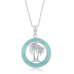 Sterling Silver Palm Trees Circle Pendant Chain