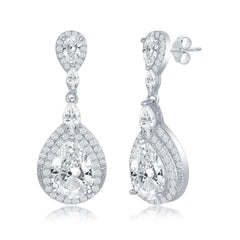 Sterling Silver Pear Shaped CZ Dangling Earrings
