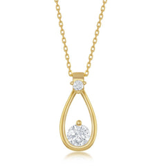 Sterling Silver Pearshaped Round CZ Pendant - Gold Plated
