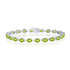 Sterling Silver Peridot Oval Gemstone Link Tennis Bracelet