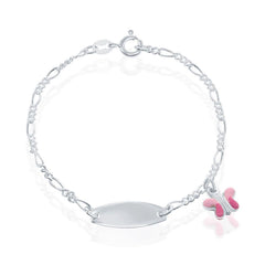 Sterling Silver Pink Butterfly Enamel Charm Kid-ID Bracelet, 6.5
