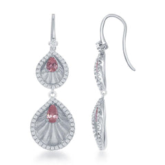 Sterling Silver Pink Double CZ Teardrop Earrings