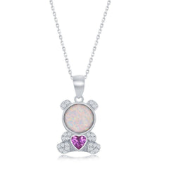 Sterling Silver Pink Heart CZ Bear Pendant