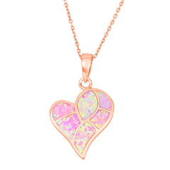 Sterling Silver Pink Inlay Heart Mosaic Pendant