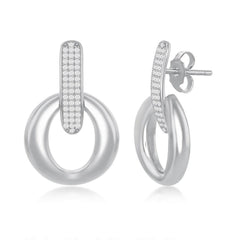 Sterling Silver Polished Door-Knocker Pave Earrings