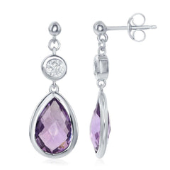 Sterling Silver Purple Amethyst Teardrop Earrings
