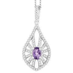 Sterling Silver Purple Oval Amethyst Necklace