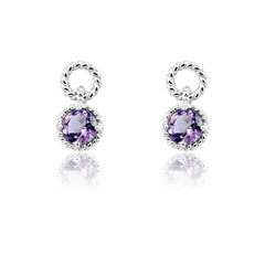 Sterling Silver Purple Twisted Wire Circle Earrings
