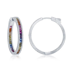Sterling Silver Rainbow and White CZ Hoop Earrings