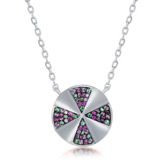 Sterling Silver Rainbow Cubic Zirconia Designed Disc Necklace
