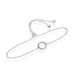 Sterling Silver Rainbow CZ Open Circle with Box Chain Bracelet