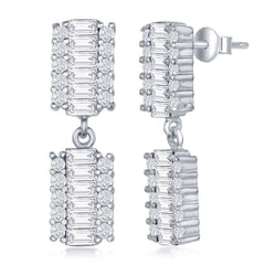 Sterling Silver Rectangle Baguette CZ Earrings