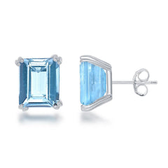 Sterling Silver Rectangle Blue Topaz Stud Earrings