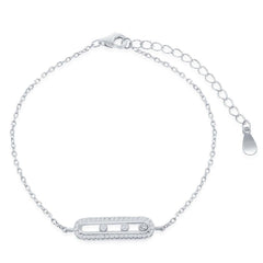 Sterling Silver Rectangle with Sliding Bezel-Set CZ Bracelet, 6