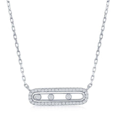Sterling Silver Rectangle with Sliding Bezel-Set CZ's Necklace