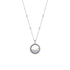 Sterling Silver RG Floating Heart & Round CZ's in a Disc Necklace