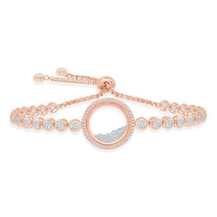 Sterling Silver RG Floating White CZ in a Disc Bezel-Set Bracelet