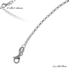 Sterling Silver Rhodium Plated 1.5mm Rolo Chain