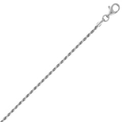Sterling Silver Rhodium Plated 2mm Rope Chain, 18