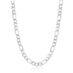 Sterling Silver Rhodium Plated 6.2mm Pave Figaro Chain, 24