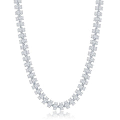 Sterling Silver Rhodium Plated 6mm Barrel CZ Chain, 22