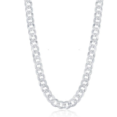 Sterling Silver Rhodium Plated 7.3mm Flat Cuban Chain, 22