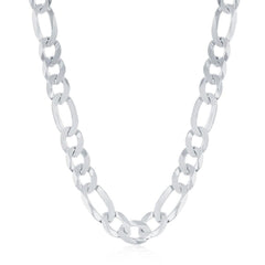 Sterling Silver Rhodium Plated 7.5mm Figaro Chain, 20
