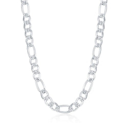 Sterling Silver Rhodium Plated 7.8mm Pave Figaro Chain, 20