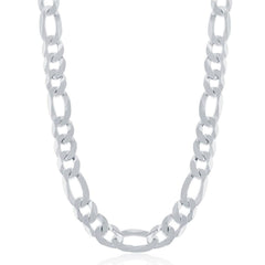 Sterling Silver Rhodium Plated 8.6mm Figaro Chain, 22