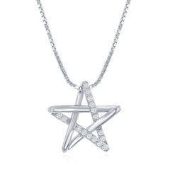 Sterling Silver Rhodium Plated Cubic Zirconia Star Necklace