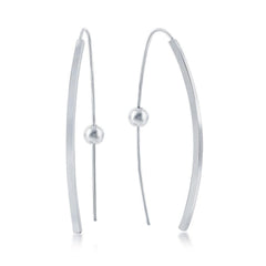 Sterling Silver Rhodium Plated Curved Bar Threader Earrings