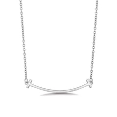 Sterling Silver Rhodium Plated Double T Curved Bar Necklace
