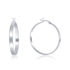 Sterling Silver Rhodium Plated Flat Hoop Earrings, 4 x 30 mm