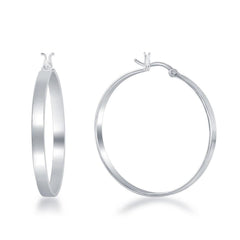 Sterling Silver Rhodium Plated Flat Hoop Earrings, 4 x 35 mm