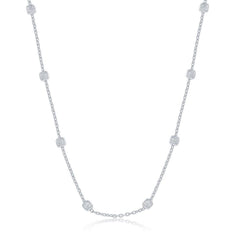 Sterling Silver Rhodium Plated Grid Square Beaded Chain, 16