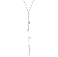Sterling Silver Rhodium Plated Hanging CZs Lariat 'Y' Necklace